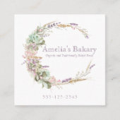 Bloemtarwe, lavendel en groene krans bakkerij vierkante visitekaartje (Voorkant)