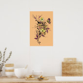 Bloemtatoeage in geel en paars poster (Keuken)