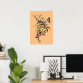 Bloemtatoeage in geel en paars poster (Thuiskantoor)