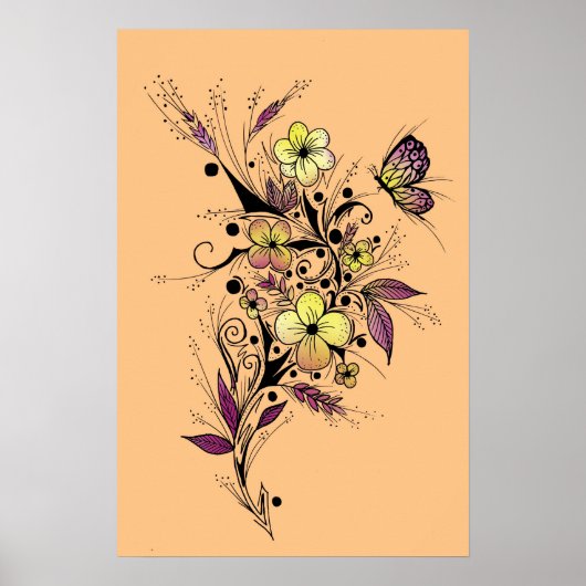 Bloemtatoeage in geel en paars poster (Voorkant)