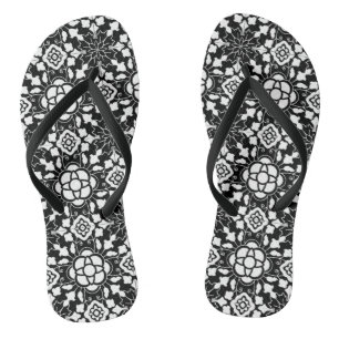 Bloemtegels in Marokkaanse stijl, zwart en wit Teenslippers