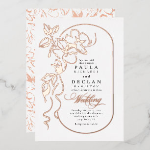 Bloemtekening Elegante Boho bruiloft Roos Goud Folie Uitnodiging