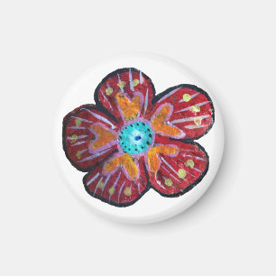 Bloemtekening klein, 3,2 cm ronde magneet