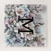 Bloemtekening monogram roze blauw azalea's legpuzzel (Horizontaal)