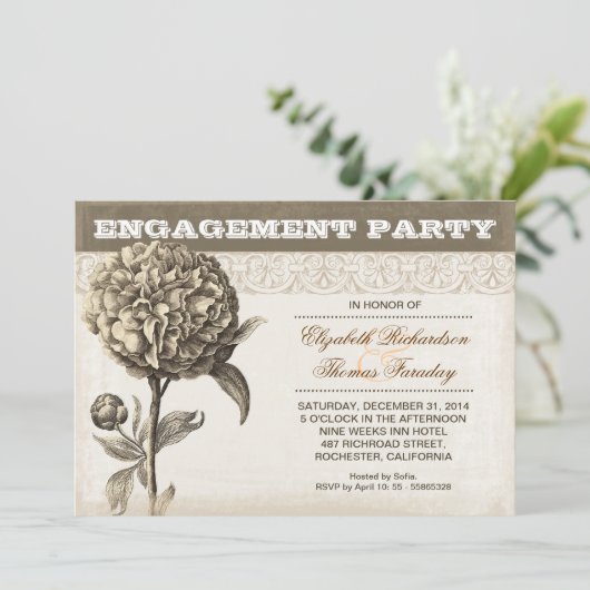 Bloemtekening verlovingsfeest Uitnodigen Kaart (Staand voorkant)