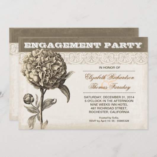 Bloemtekening verlovingsfeest Uitnodigen Kaart (Voorkant / Achterkant)