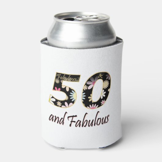 Bloemtekst 50 en Fabulous | 50ste verjaardagsfeest Blikjeskoeler (Blikje Voorkant)