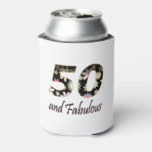 Bloemtekst 50 en Fabulous | 50ste verjaardagsfeest Blikjeskoeler (Blikje Achterkant)