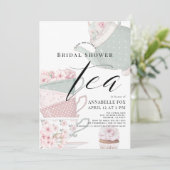 Bloemtheepot & theekopjes Roze Vrijgezellenfeest Kaart (Staand voorkant)