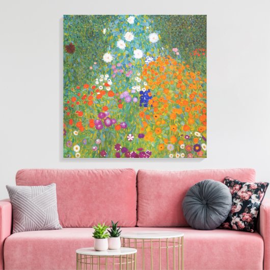 Bloemtuin (door Gustav Klimt) Canvas Afdruk (Insitu (Woonkamer))