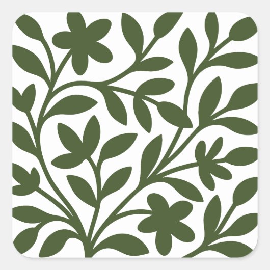 Bloemtuin Groen Wijnstok Bloem Bladeren Vierkante Sticker (Voorkant)