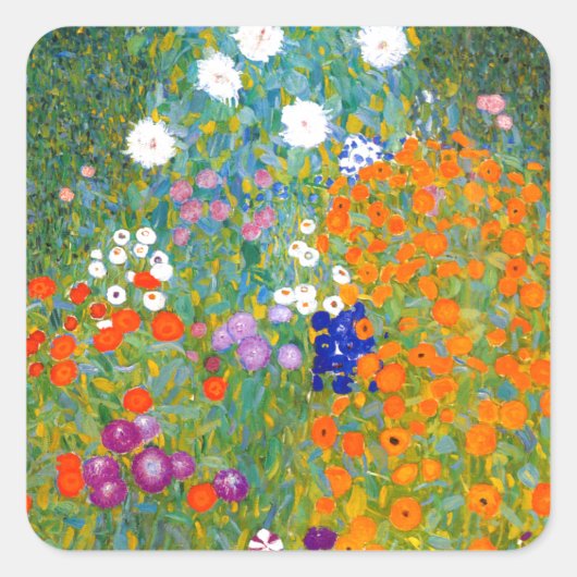 Bloemtuin van Gustav Klimt  Floral Vierkante Sticker (Voorkant)