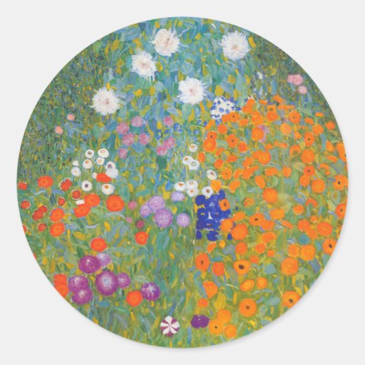 Bloemtuin van Gustav Klimt Ronde Sticker (Voorkant)