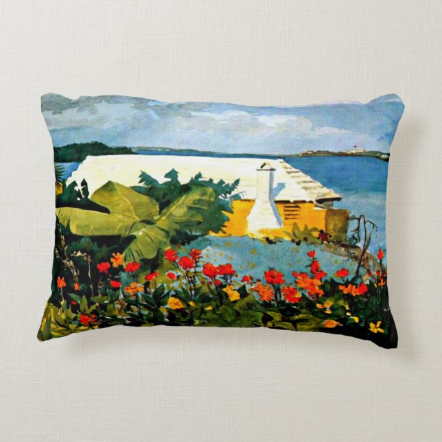 Bloemtuinen en Bungalow van Winslow Homer, Accent Kussen (Achterkant)