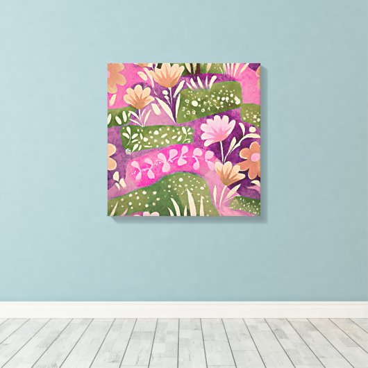 Bloemtuinen Roze Paars Canvas Afdruk (Insitu (Houten vloer))