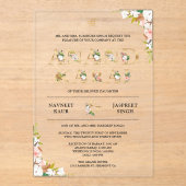 Bloemtypografie Anand Karaj Sikh Wedding Acryl Uitnodigingen (Voorkant)