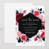 Bloemtypografie Crimson Red Wedding Save The Date (Voorkant / Achterkant)