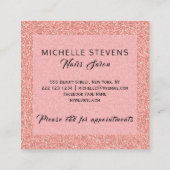 Bloemtypografie glitter roze zwarte nagels salon vierkante visitekaartje (Achterkant)