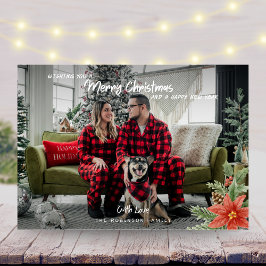 Bloemtypografie Prettig Kerstmis Foto Feestdagen Kaart