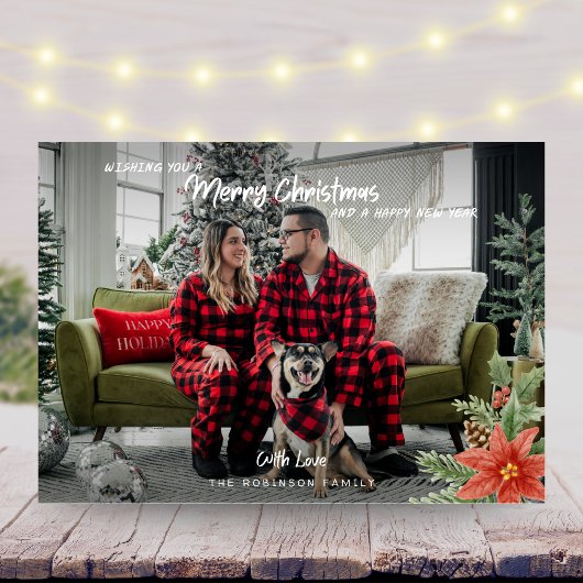 Bloemtypografie Prettig Kerstmis Foto Feestdagen Kaart