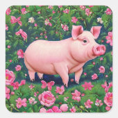 bloemvarken vierkante sticker (Voorkant)