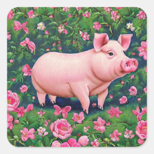 bloemvarken vierkante sticker