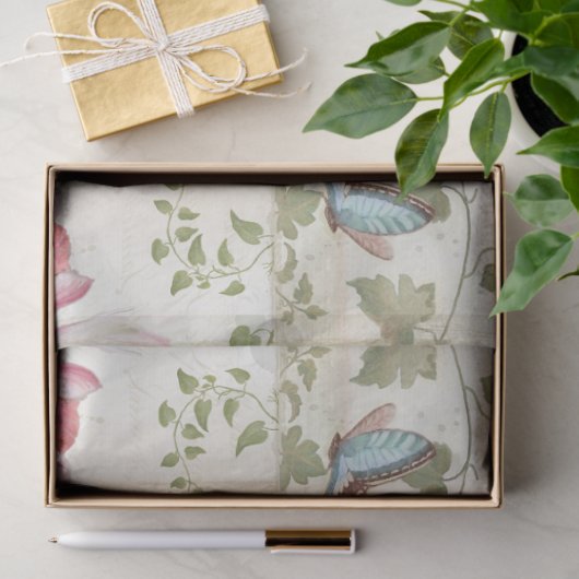 Bloemvaten ontkoppeling van de blauwe roze vlinder tissuepapier (Geschenk)