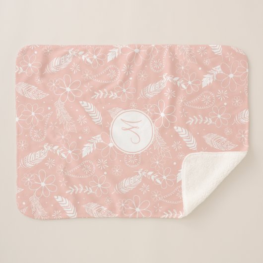 Bloemveer paisley patroon op roze / ANY kleur Sherpa Deken (Voorkant (horizontaal))