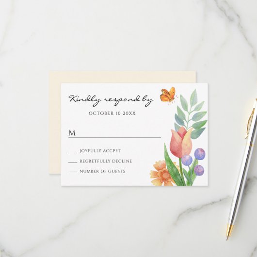 Bloemveer waterverf RSVP kaartje (Voorkant / Achterkant in situ)