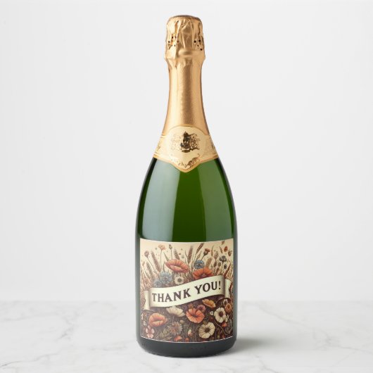 bloemveld champagnetiketter bedanken sparkling wijnetiket (Voorkant)