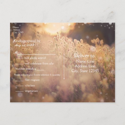 Bloemveld Landelijke Land Zonsondergang Schemering Uitnodiging Briefkaart (Achterkant)