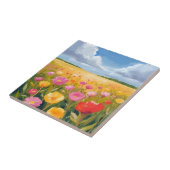 Bloemveld landschapsschildering waterverf tegeltje (Zijkant)