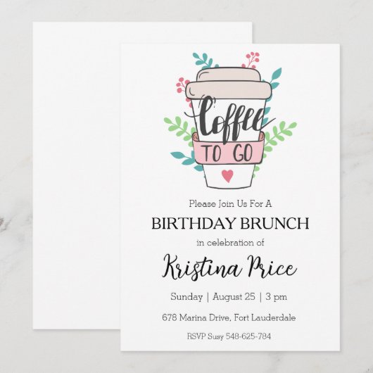 Bloemverjaardag brunch uitnodiging (Voorkant / Achterkant)