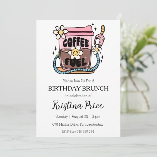Bloemverjaardag brunch uitnodiging (Staand voorkant)