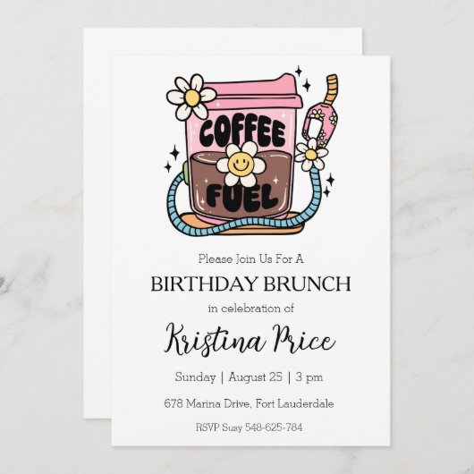 Bloemverjaardag brunch uitnodiging (Voorkant / Achterkant)