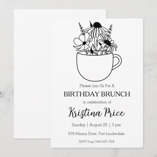 Bloemverjaardag brunch uitnodiging (Voorkant / Achterkant)