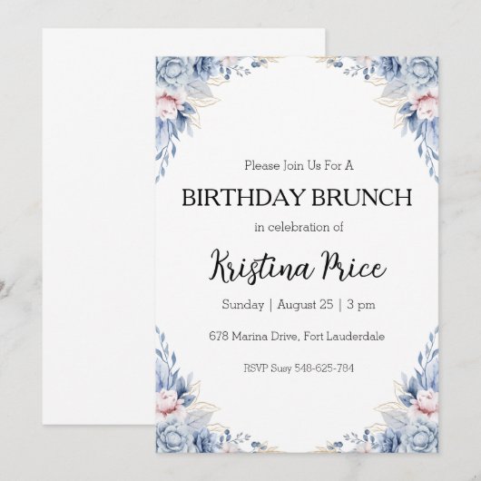Bloemverjaardag brunch uitnodiging (Voorkant / Achterkant)