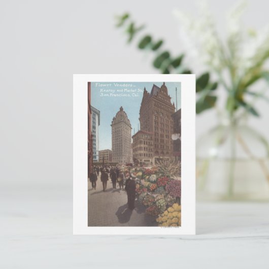Bloemverkopers, Kearny & Market Streets Briefkaart (Staand voorkant)