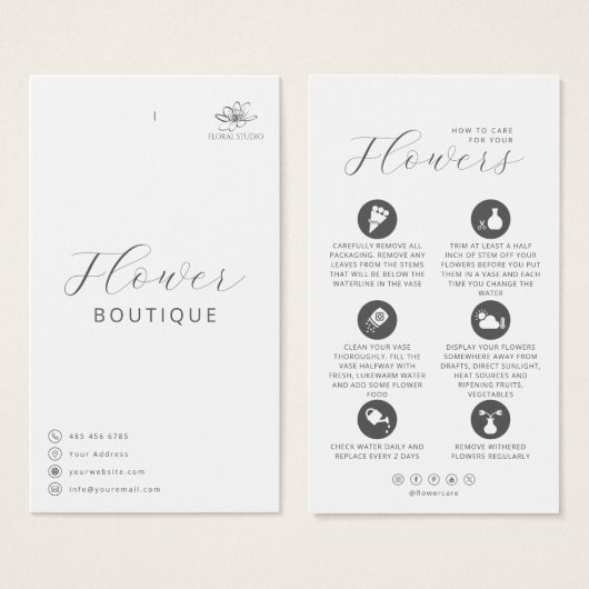 Bloemverzorging Hang Label Bloemist Kaart met Logo (Voorkant /achterkant)