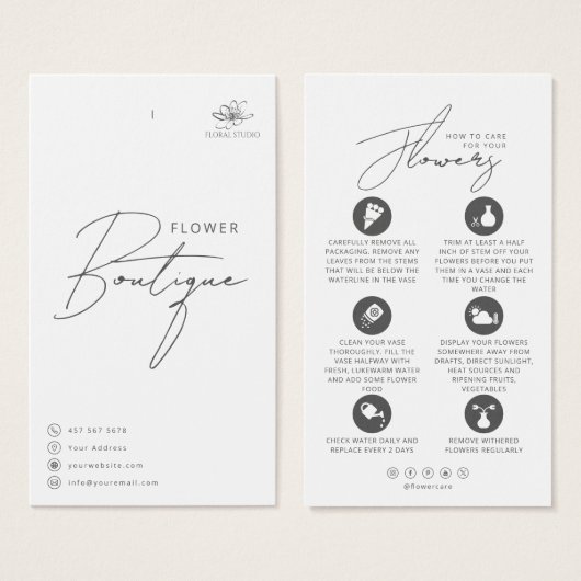 Bloemverzorging Hang Label Bloemist Kaart met Logo (Voorkant /achterkant)