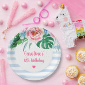 Bloemvezel Blauwe Stripes van de Perzische Permis Papieren Bordje (Feest)