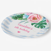 Bloemvezel Blauwe Stripes van de Perzische Permis Papieren Bordje (Gekanteld)