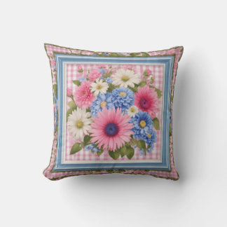 Bloemvierkant naadloos patroon met roze Gingham B Kussen