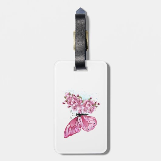 Bloemvink met roze Sakura Bagagelabel (Achterkant verticaal)