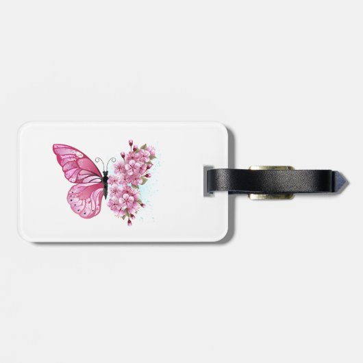 Bloemvink met roze Sakura Bagagelabel (Achterkant horizontaal)