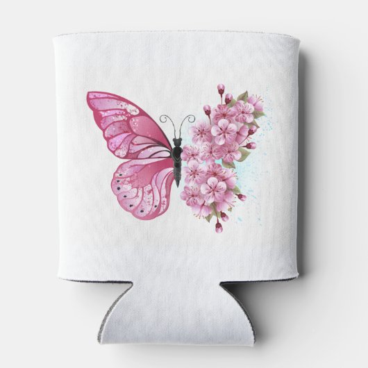 Bloemvink met roze Sakura Blikjeskoeler (Achterkant)