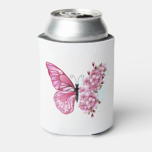 Bloemvink met roze Sakura Blikjeskoeler (Blikje Achterkant)