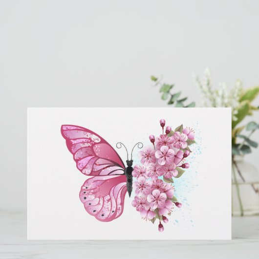Bloemvink met roze Sakura Briefpapier (Staand voorkant)