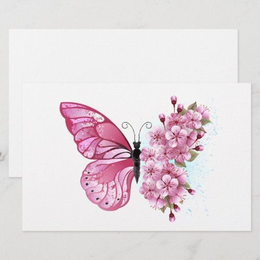 Bloemvink met roze Sakura Briefpapier (Voorkant / Achterkant)