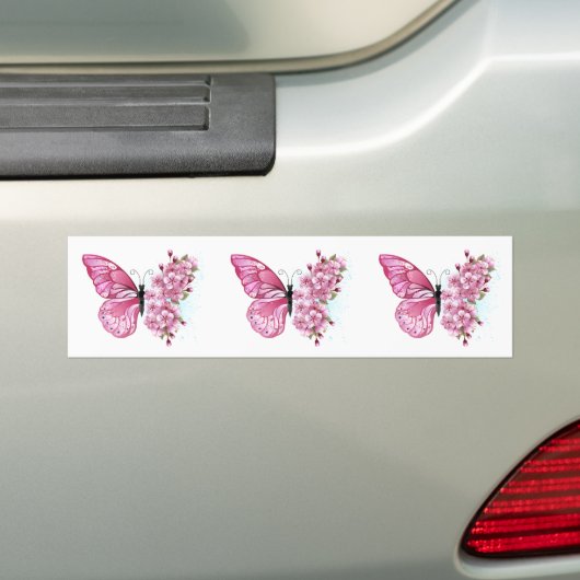 Bloemvink met roze Sakura Bumpersticker (Op auto)
